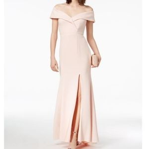 Xscape light pink off the shoulder formal gown